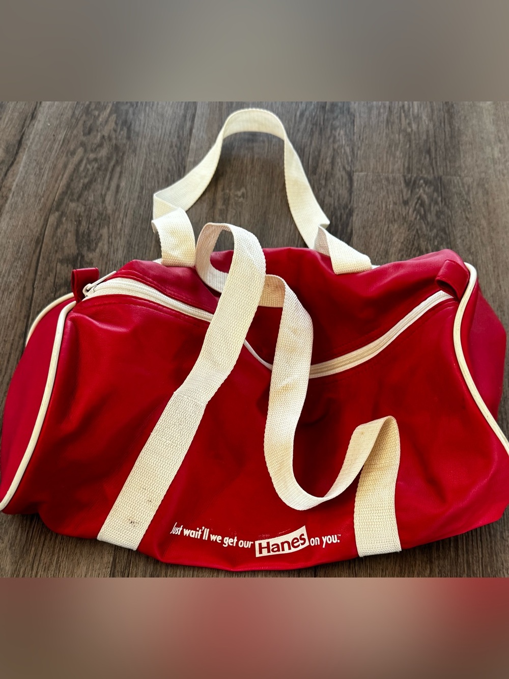 Hanes Red Travel Duffel with Cream Straps
